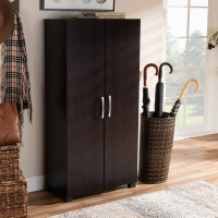 Baxton Studio SESC294-Wenge-Shoe Cabinet Marine Modern and Contemporary Wenge Dark Brown Finished 2-Door Wood Entryway Shoe Storage Cabinet